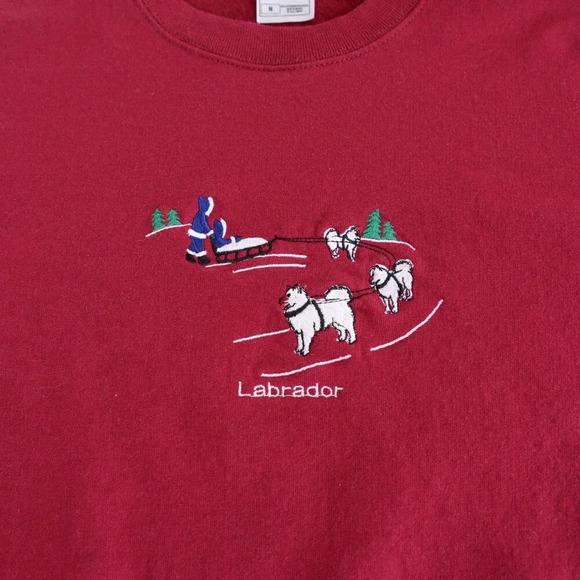 Vintage Fruit Of The Loom Embroidered  Labrador Sledding Crewneck Sweater M - Picture 9 of 11